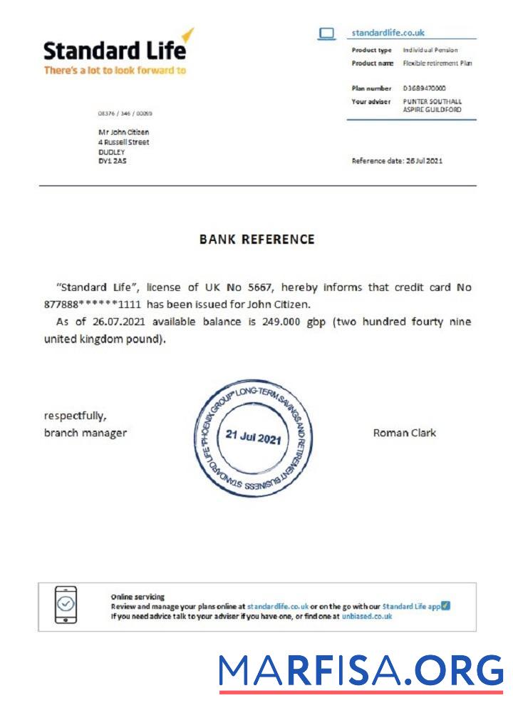 Downloadable United Kingdom Standard Life reference download for verification